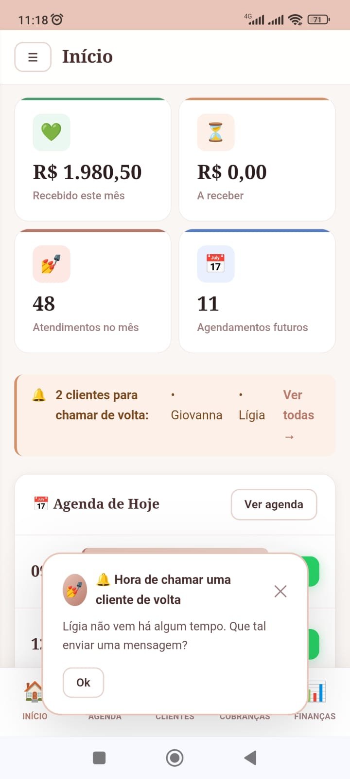 Lembrete de retorno: hora de chamar uma cliente de volta — Encaixei